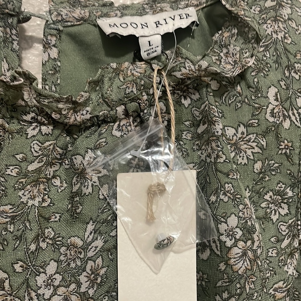 Anthropologie Olive Green Floral Tiered Mini Dress - Picture 6 of 9